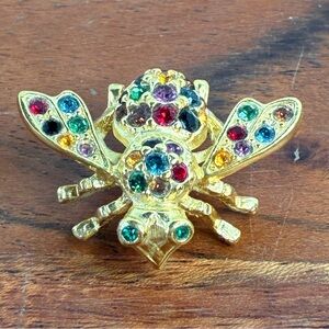 JOAN RIVERS Vintage Birthstone colors Rhinestone Goldtone Bee Brooch